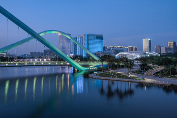 Night view of Jiaomen Bridge in Nansha, Guangzhou, China