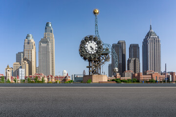 Urban road ground and urban architectural landscape