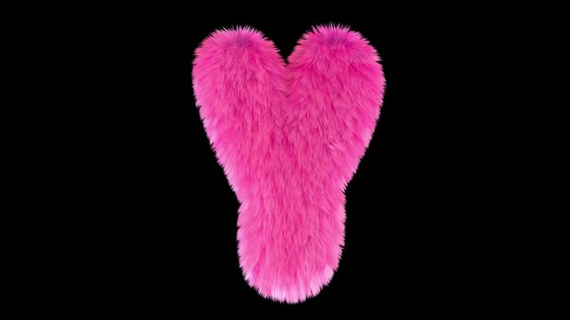Pink fur letter Y, 3D animated font, fluffy texture, with alpha channel.