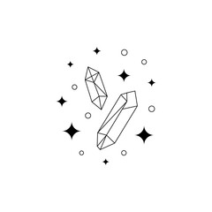 Hand drawn boho magic logo. Bohemian minimal mystic line crystals stars esoteric tattoo sign, vector illustration design