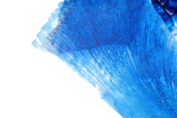 blue abstract acrylic painting color texture on white paper background by using rorschach inkblot method