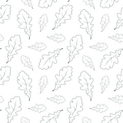 Fototapeta na wymiar Seamless pattern with oak leaves. Vector isolated background with fallen leaf outlines. Texture for textile or wrapping paper.