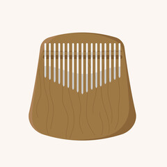 Kalimba. Mbira or thumb piano. African traditional musical instrument. African folk wooden mbira. Flat cartoon vector illustration. Isolated on white background. 
