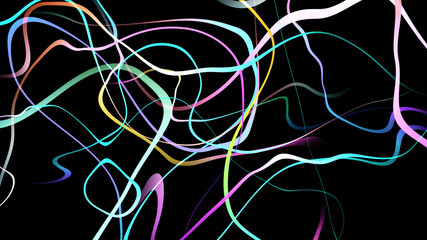 Multi color curve wave line gradient abstract on black background.