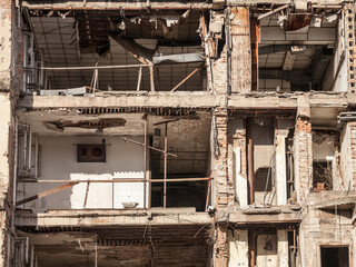 Office building being demolished after a bankruptcy, with a view of the interior while the main...