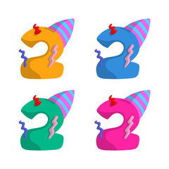 2 year birthday candle flat design vector illustration with different color choice.