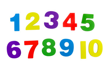 Multi-colored numbers from one to ten on a white background, isolated image