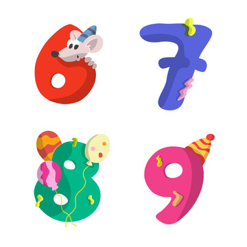 set of number birthday flat design vector illustration with different color choice.