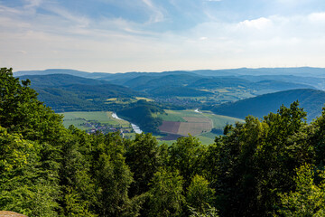 Fototapeta na wymiar View from the Devils pulpit rock into the Werra River Valley between Hesse and Thuringia