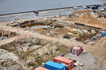 view of construction site in a small city