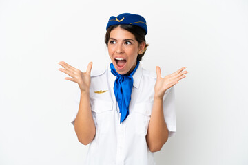 Airplane stewardess caucasian woman isolated on white background with surprise facial expression