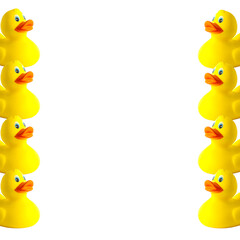Toy rubber ducks isolated on white background. Background for text. Toy animal. Template for design and print