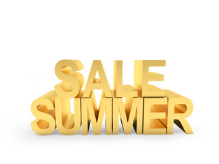 Golden summer sale text on white. 3d illustration