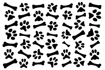 Wallpaper with lots of dog bones and dog footprints. Dog wallpaper.