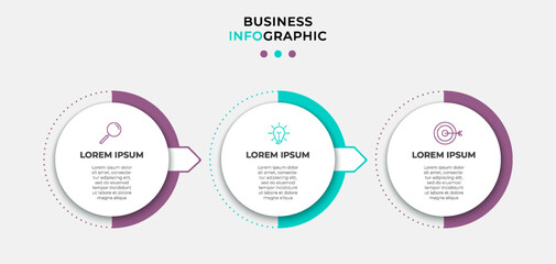 Business Infographic design template Vector with icons and 3 options or steps. Can be used for process diagram, presentations, workflow layout, banner, flow chart, info graph - obrazy, fototapety, plakaty