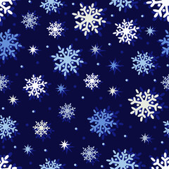 Fototapeta na wymiar Cute snowflakes on a blue background. Winter seamless pattern. Vector illustration.
