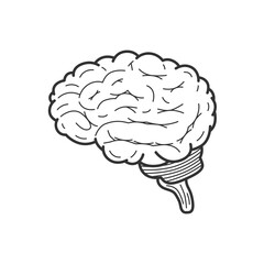 Hand drawn brain isolated on white background. Vector illustration.