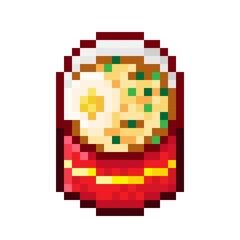 Instant noodles pixel art. Noodle pixel art. Noodle soup. Asian Food Logo. Pixel art icon. Chinese New Year. Vector illustration.