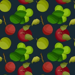 Seamless pattern of apples on dark blue background