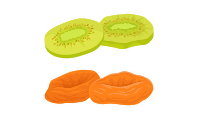 Sun Dried Fruit as Food with Sweet Taste and Nutritive Value Vector Set