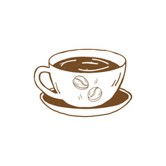 A cup of fresh coffee. coffe icon logo hand line drawing
