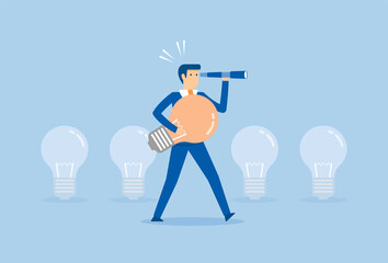 Businessman looking to the future with telescope