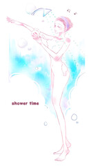 シャワーを浴びている女性