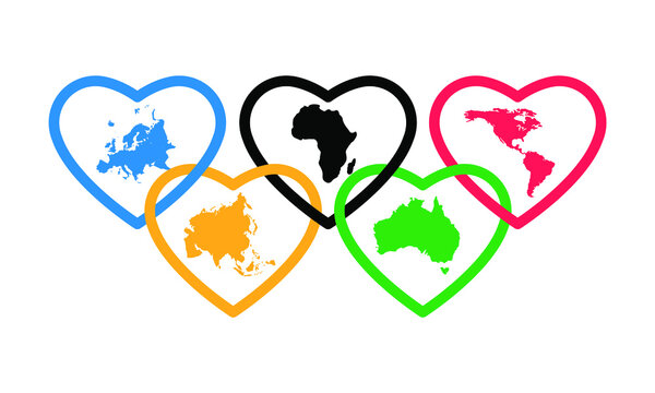 Vector, logo of the Olympic Games in the form of hearts with silhouettes of participants on a white background