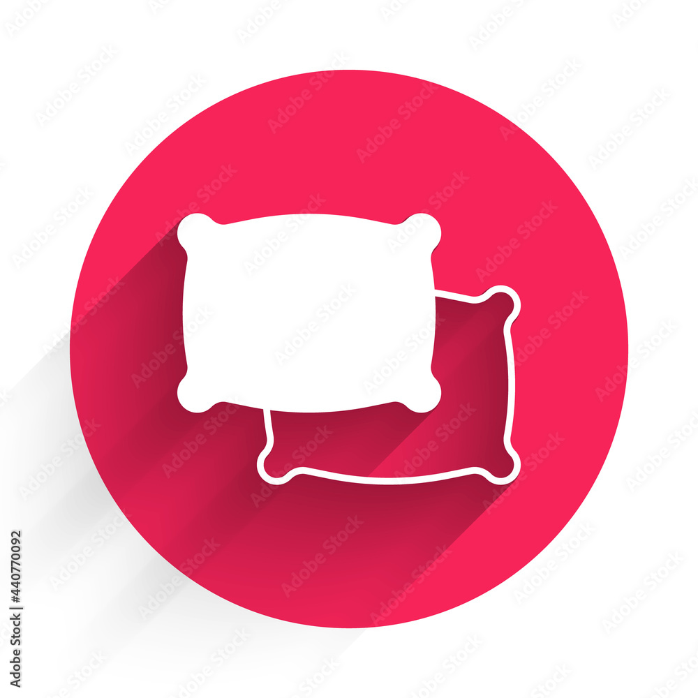 Poster white rectangular pillow icon isolated with long shadow. cushion sign. red circle button. vector