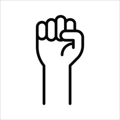 Black hand raised in a clenched fist icon. Freedom sign and protest symbol on white background. color editable