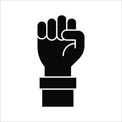 Black hand raised in a clenched fist icon. Freedom sign and protest symbol on white background. color editable
