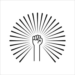 Black hand raised in a clenched fist icon. Freedom sign and protest symbol on white background. color editable