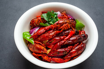 A pot of spicy crayfish