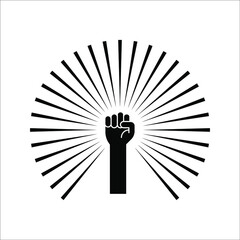 Black hand raised in a clenched fist icon. Freedom sign and protest symbol on white background. color editable