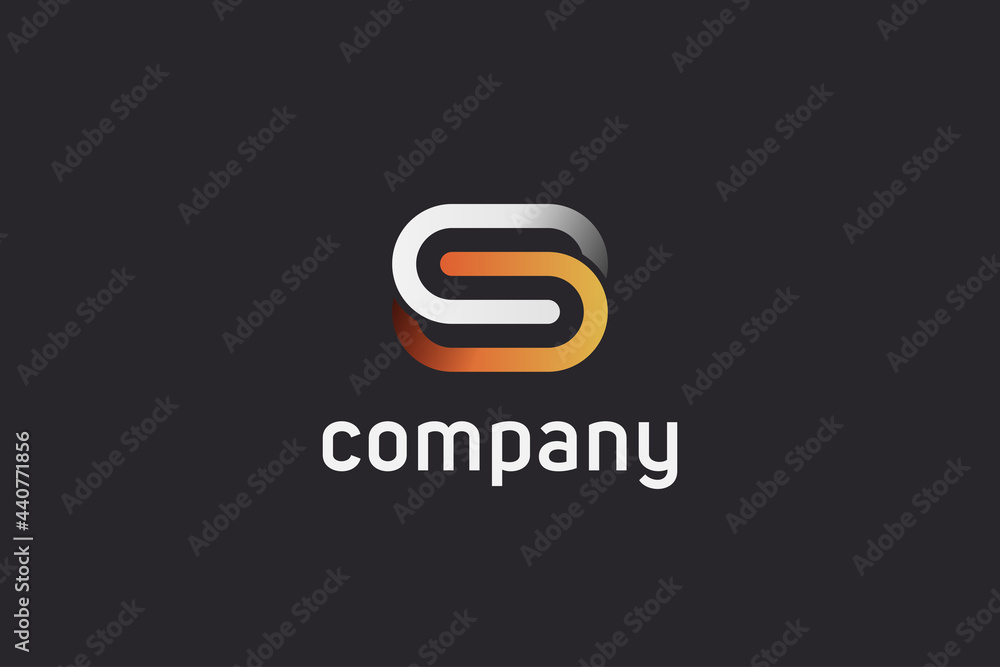 Poster initial letter s logo. square rounded line infinity style with negative space isolated on black back