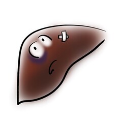 Sick liver with plaster and hematoma
