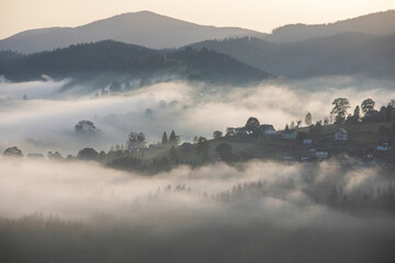 Magic dawn in the misty mountains