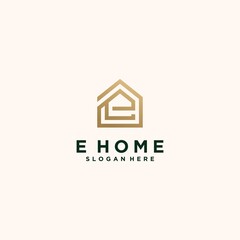 Set of modern home architecture industrial building logo design templates with initial letter E , house logo letter E