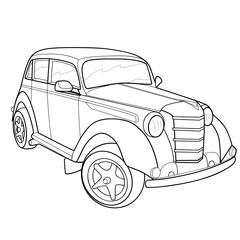 sketch, retro car, coloring book isolated object on white background, vector illustration,