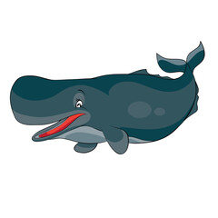 cute sperm whale character, cartoon illustration, isolated object on white background, vector,