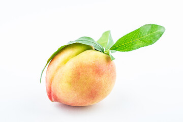 Fresh peaches on white background