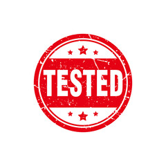 Abstract Red Grungy Tested Rubber Stamp with Circle Shape Sign Illustration Vector, Tested Text Seal, Mark, Label Design Template