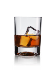 glasses of whiskey with ice cubes isolated on white background