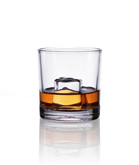 glasses of whiskey with ice cubes isolated on white background