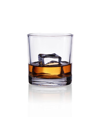 glasses of whiskey with ice cubes isolated on white background