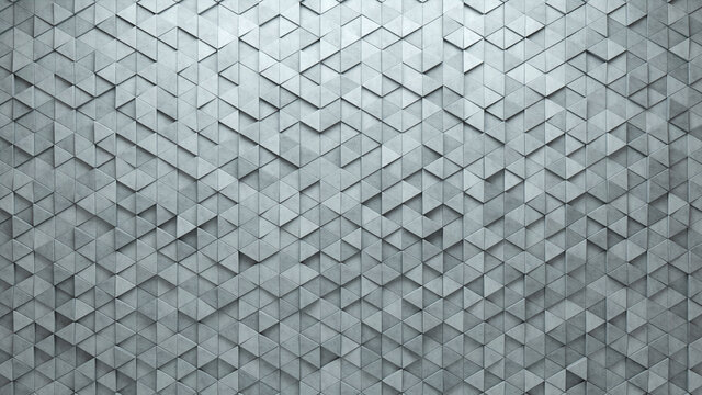 Triangular Tiles arranged to create a Concrete wall. Futuristic, 3D Background formed from Semigloss blocks. 3D Render