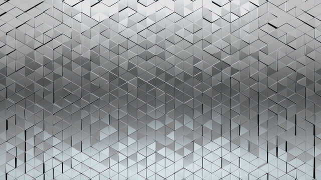 3D Tiles arranged to create a Silver wall. Glossy, Triangular Background formed from Luxurious blocks. 3D Render