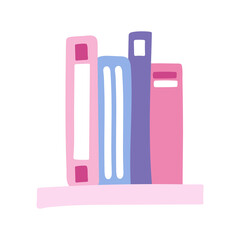 Cute hand drawn isolated clipart of shelf with notebooks and books, notepad, planner for education and scheduling