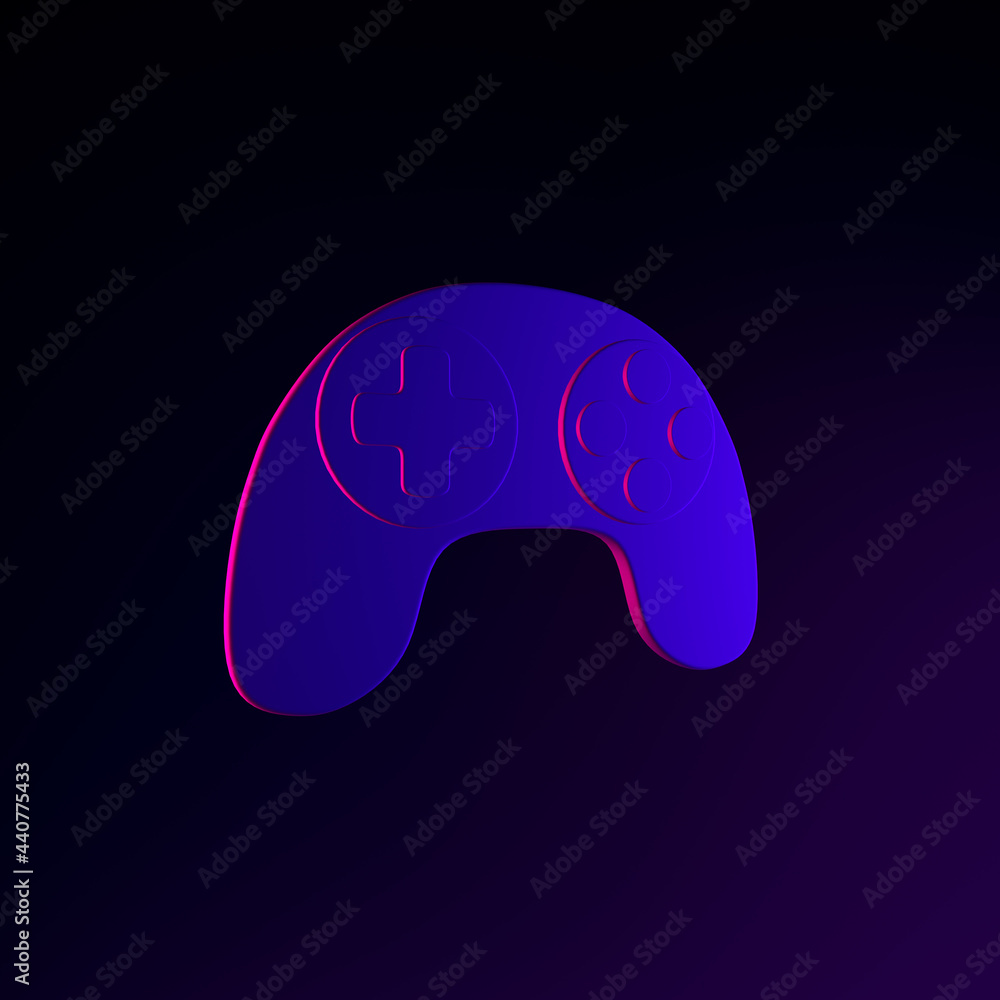 Poster neon gamepad icon. 3d rendering interface ui ux element. dark glowing symbol.