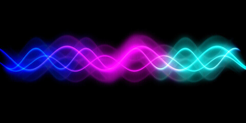 Fototapeta premium Sound wave line multicolor music abstract background. Neon light curved with colorful graphic design.